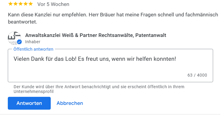 Google Bewertung beantworten positive Google Bewertung beantworten